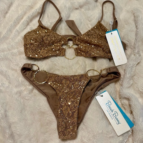 Beach Bunny Nude Textured Triangle Bikini Swimwear - Picture 8 of 9